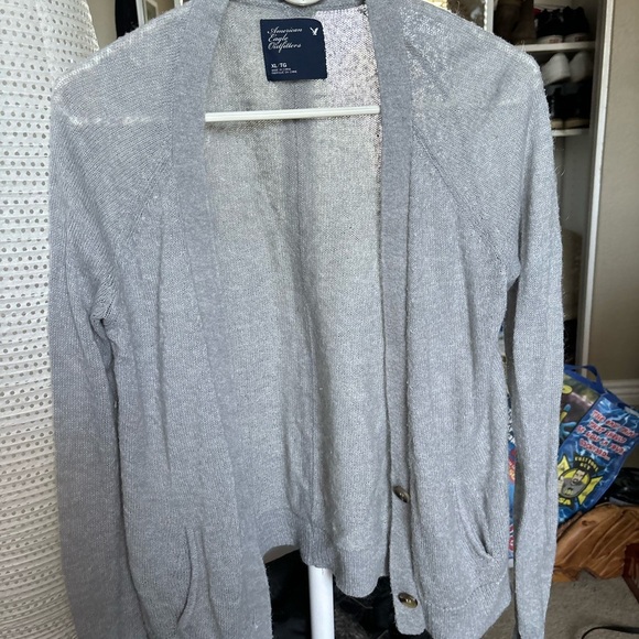 american eagle outfitters Blouse XL Women’s V-neck Gray Cardigan Buttons/pockets - Picture 10 of 13